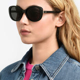Polaroid PLD-4154SX-807-M9-55 Oval Sunglasses Size - 55 Black/Black